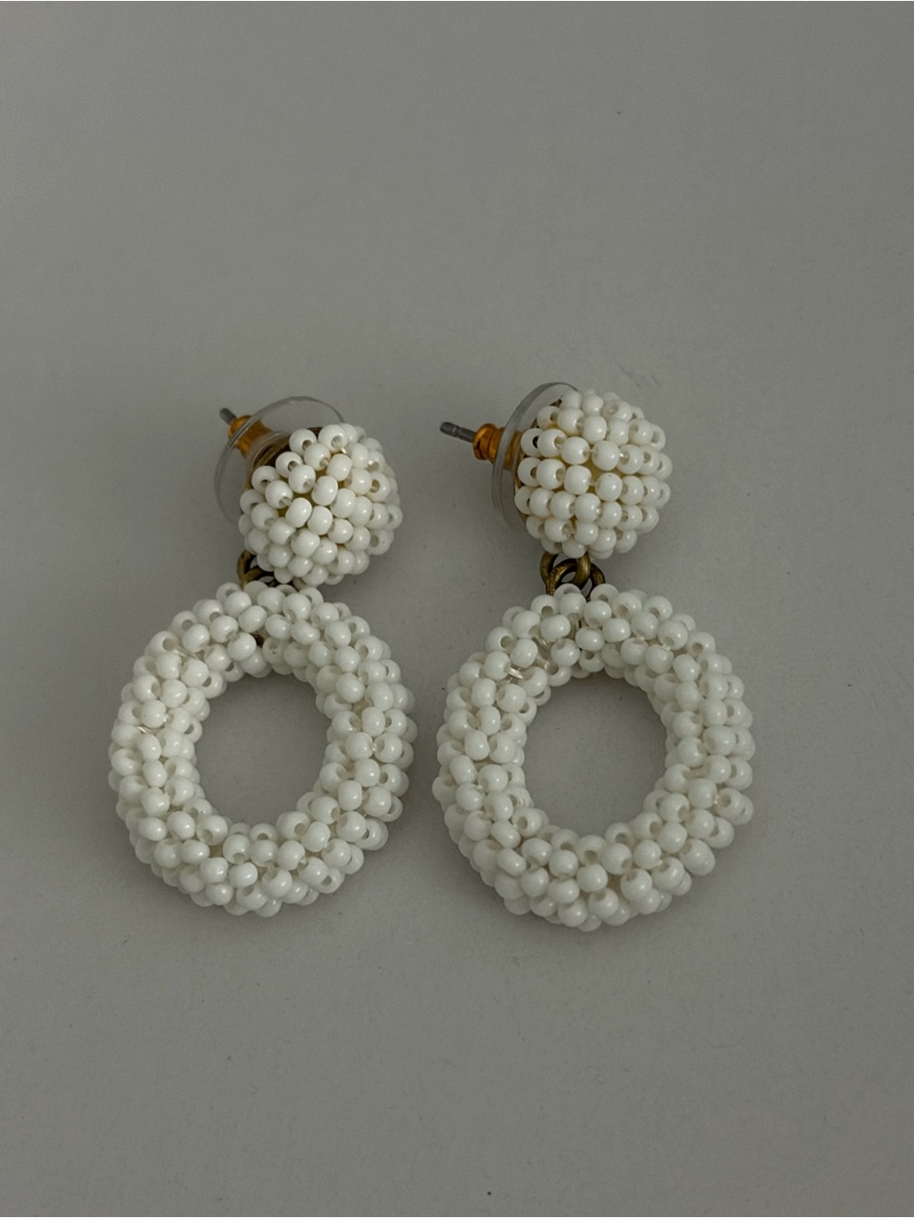 J. Crew White Beaded Hoop Drop Earrings
